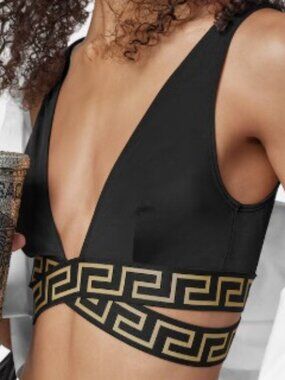 Versace Jacquard Triangle bikini top & high waist black bottom